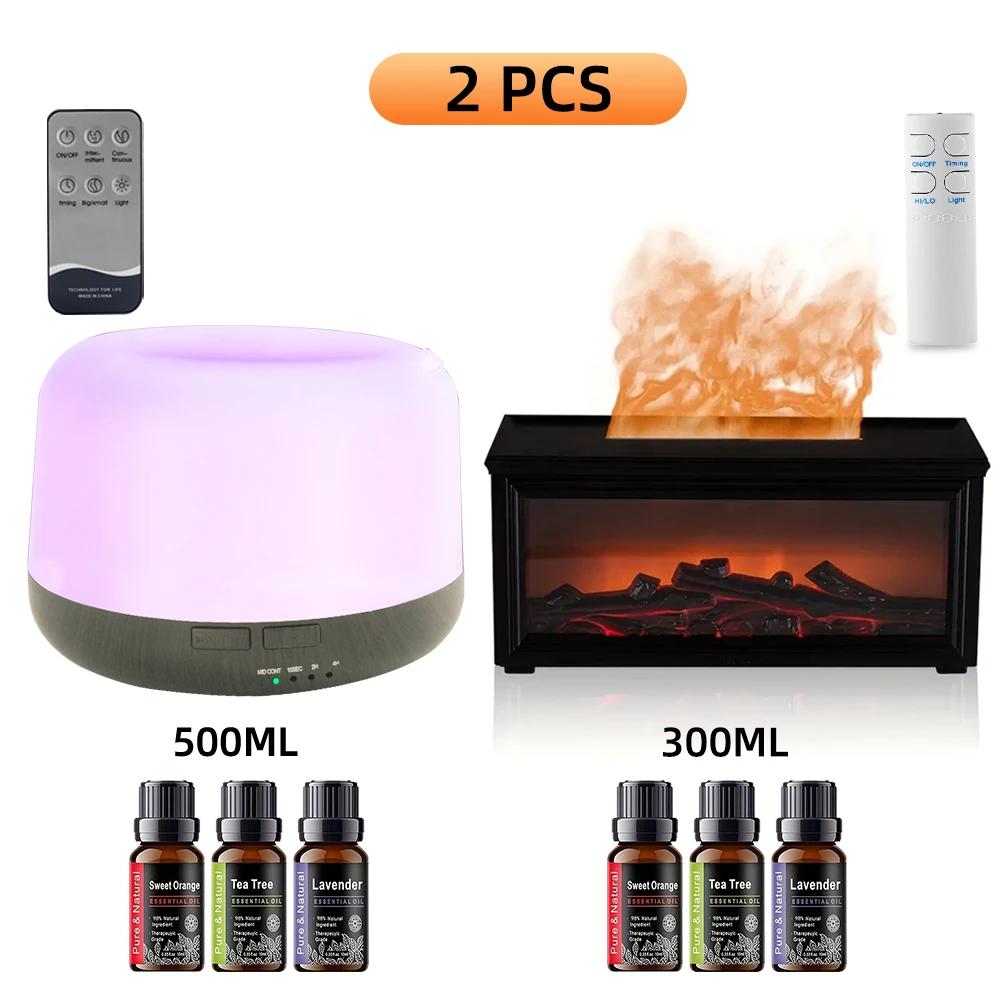 

2 Essential Oil Diffusers with Color-Changing LED Night Lights & Soothing Soundwave for Better Sleep and Office Focus