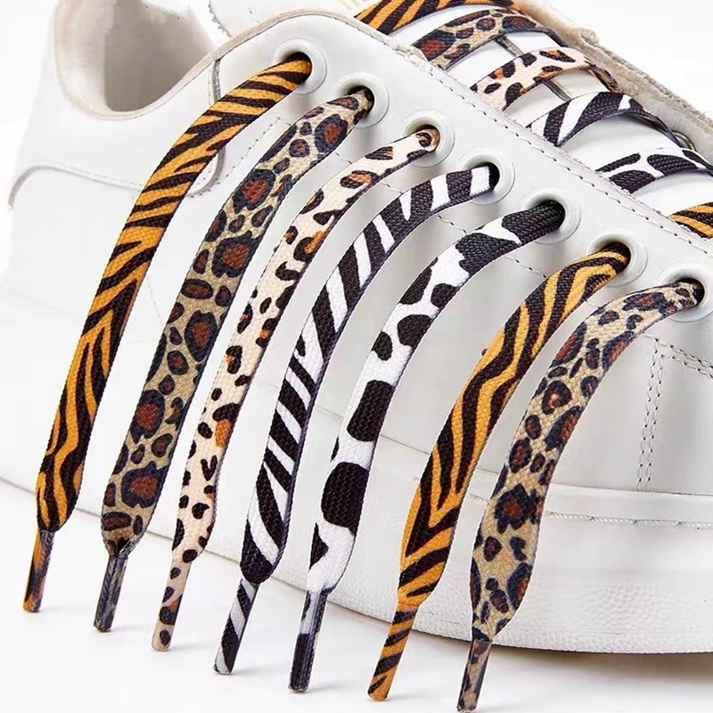 NEW Classic Animal High Quality Classic Zebra Pattern Leopard Shoelaces Black White Flat Laces for Canvas Sneakers Shoes Strings