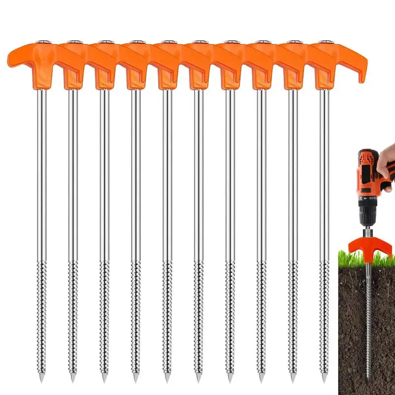 Tent Stakes Heavy Duty 10pcs Rustproof Ground Spikes Non-Rust Metal Pegs Heavy-Duty Nail Spikes For Family Tents Outdoor Patio &