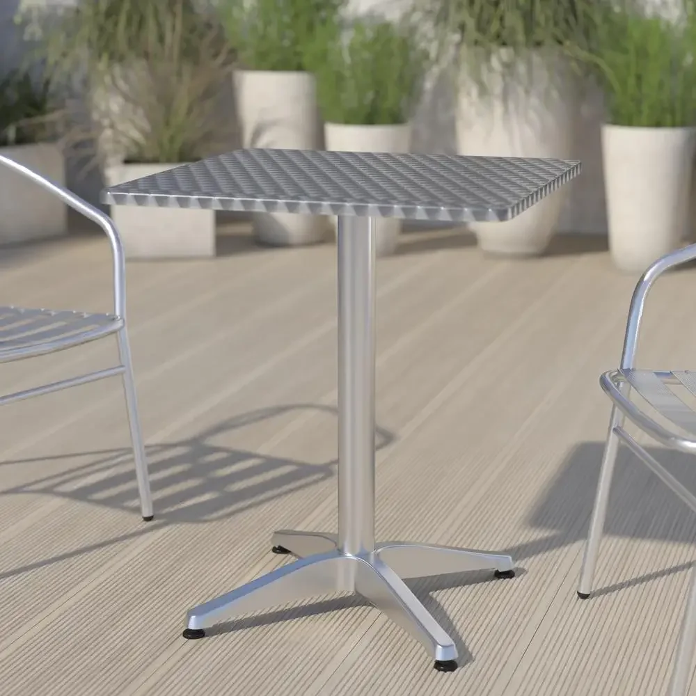 23.5'' Aluminum Indoor-Outdoor Table with Smooth Stainless Steel Top All-Weather Use Lightweight Design Commercial/Residential