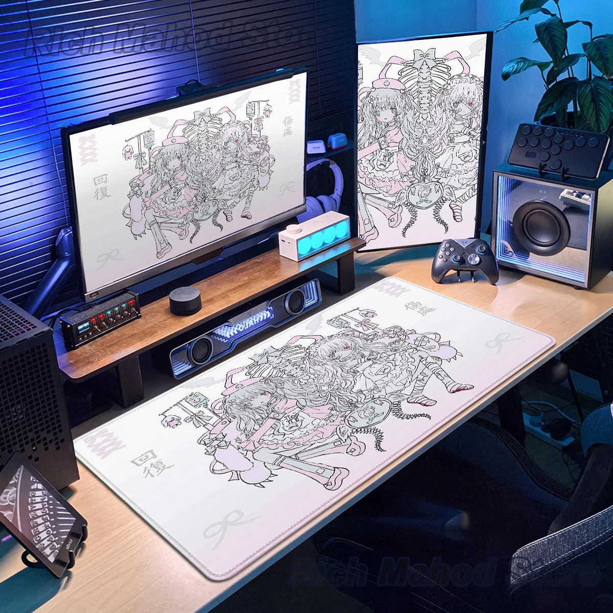 

Cute Anime Girl Mouse Pad Pink Mousepad Big Kawaii Mouse Mat Computer Large Rubber Rug girl Desk Mat 90x40 E-Sports Keyboard Pad