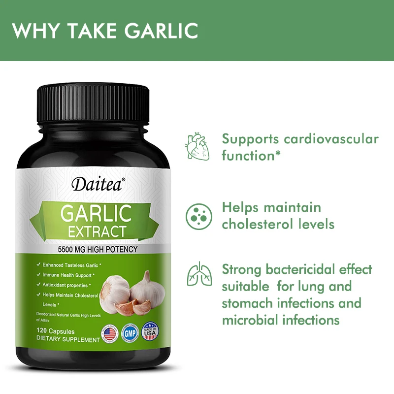 Daitea Organic Garlic Extract Capsules - Powerful Antioxidant To Support Respiratory and Immune Health, Cleanse and Detoxify