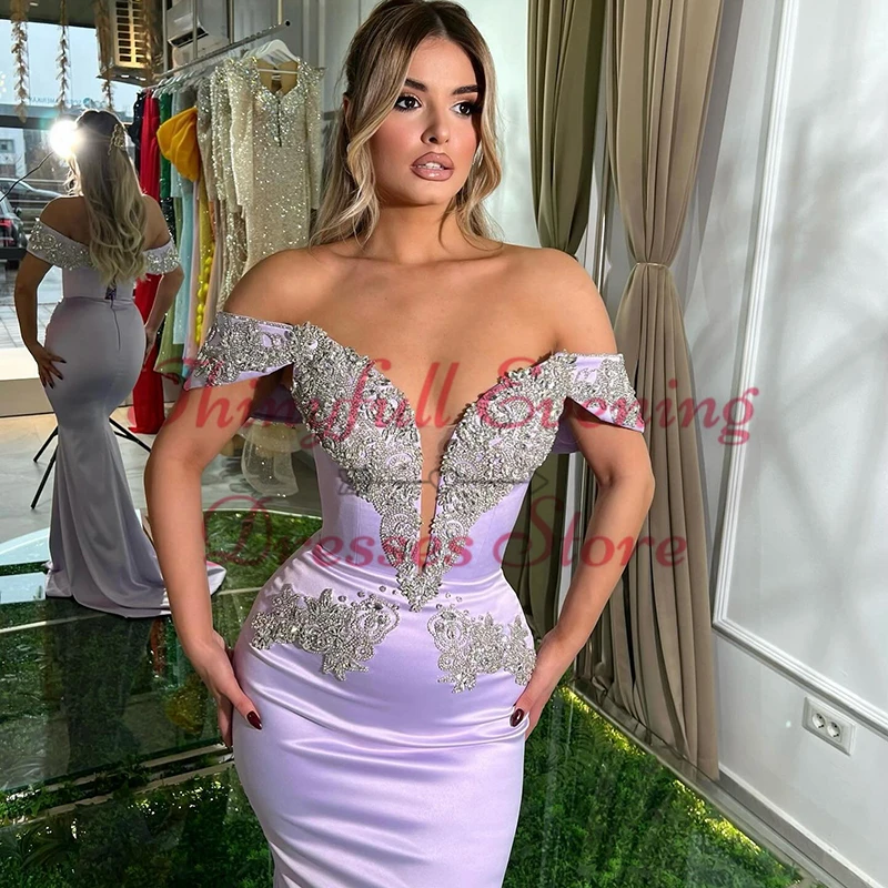 Thinyfull Formal Mermaid Prom Evening Dresses Off The Shoulder Beadings Party Dress Women Night Cocktail Prom Gowns Custom Size