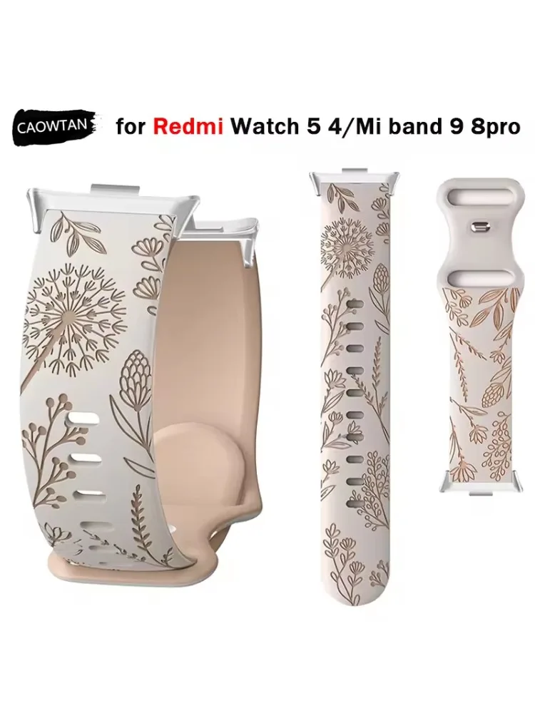 Pour montre Redmi 5/4 Bracelet Silicone sculptures bande pour Mi bande 9pro 8pro sport Smartwatch gravé Bracelet accessoires Correas