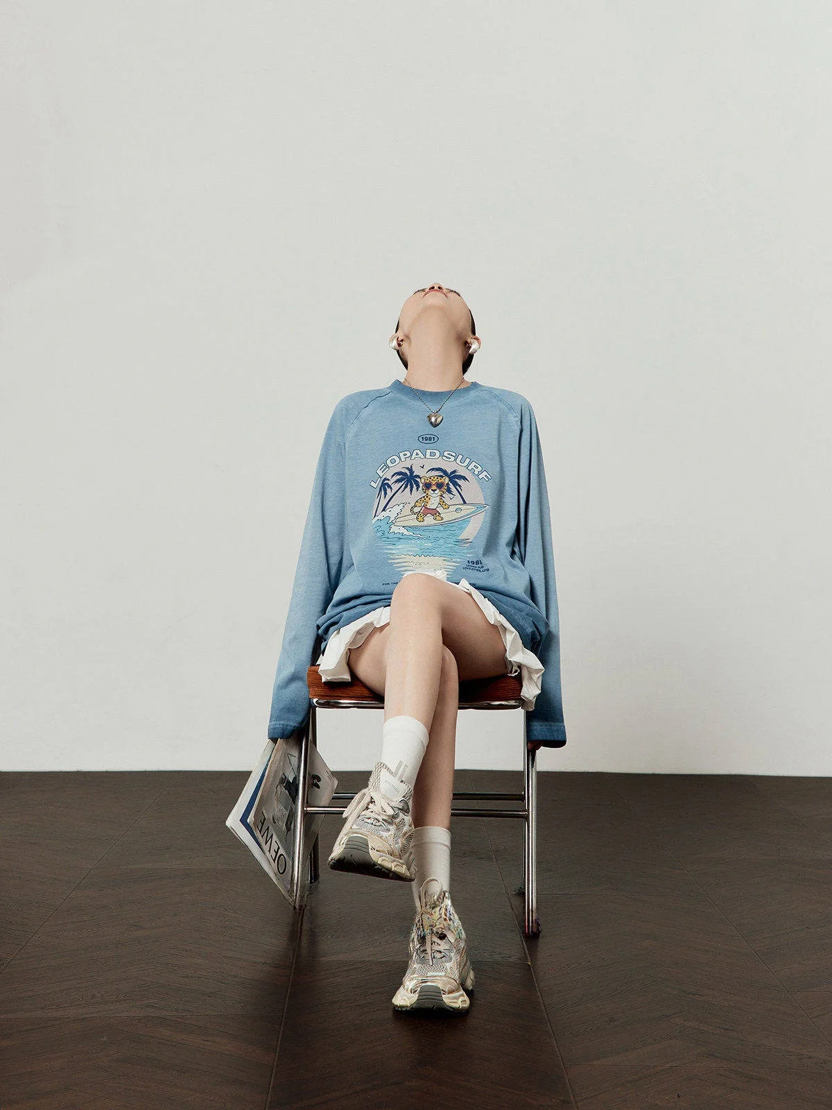 

Свободная женская футболка с длинным рукавом, синяя, повседневная, весенняя новинка, свободного кроя, для отдыха, пляжа, путешествий, 100% хлопок