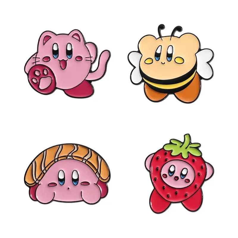 Kirby Anime Pins Cute Cartoon Brooches Personalized Peripheral Pins Emblem Decoration Flip Neck Badge Interesting Jewelry Gifts