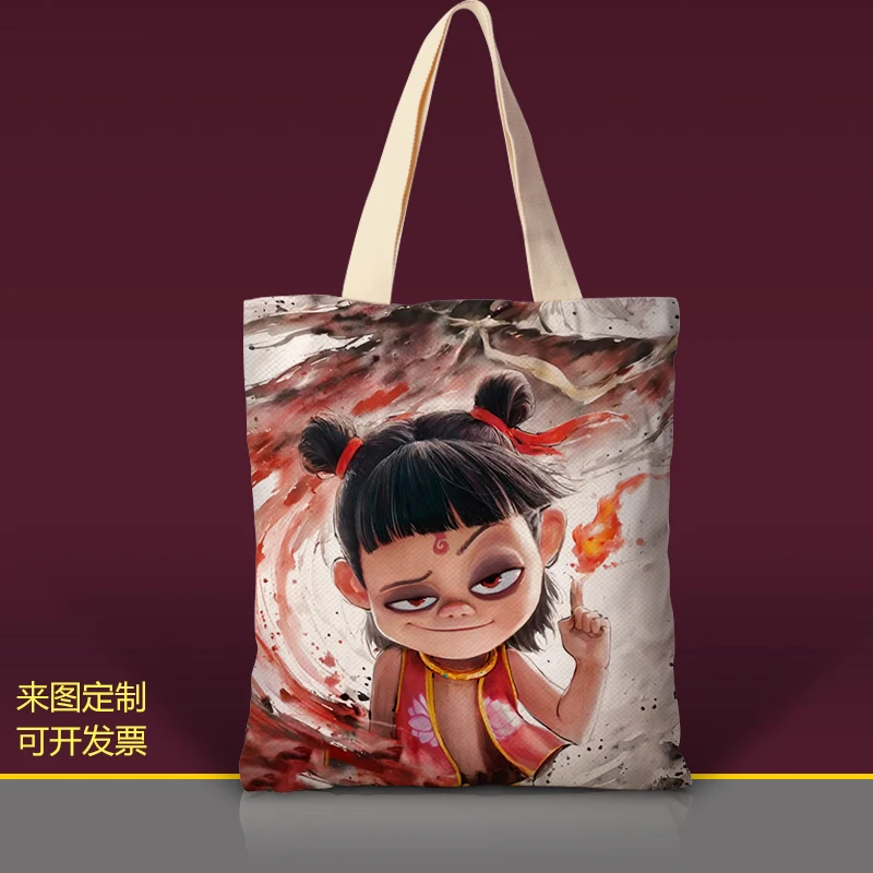 

Ne Zha 2, фильм Nezha Ao Bing, холщовая сумка на плечо, ручная студенческая сумка на молнии, подарок на день рождения Ne Zha, настраиваемый