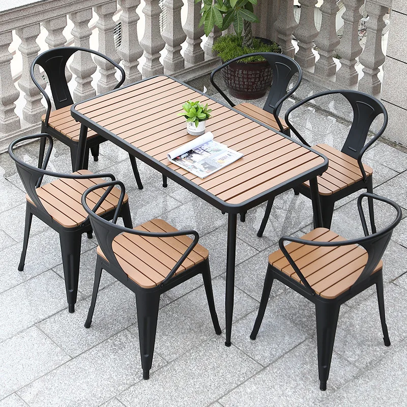 

gj-Simple Outdoor Balcony Table and Chairs Garden Courtyard Outdoor Table Four Chairs Plastic Wood Dining Table and Chairs&