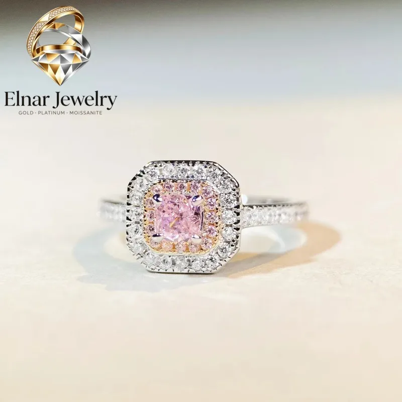 

Elnar Jewelry Luxury Solid Platinum PT950 Women's Ice Flower Cut Fashion High-grade Pink Diamond Ring