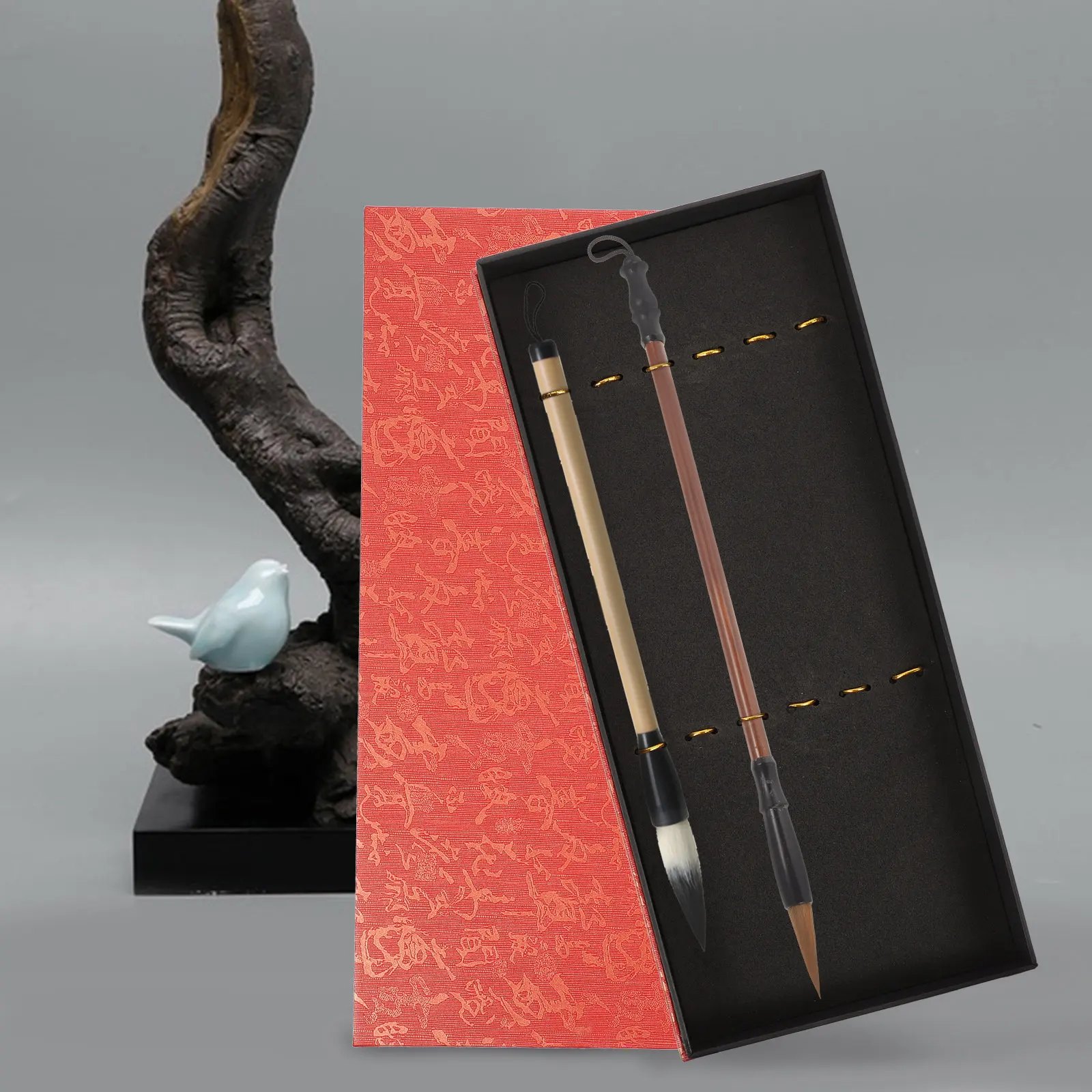 

Calligraphy Brush Box Handcrafted Chinese Brush Holder Compact Space Saving Lid Secured Storage for Calligraphy