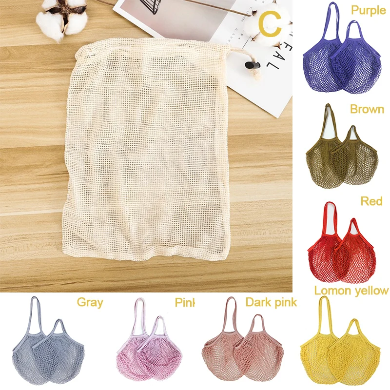 Reusable Grocery Produce Bags Cotton Mesh Ecology Market String Net Tote Bag Kitchen Fruits Vegetables Hanging Bag Home