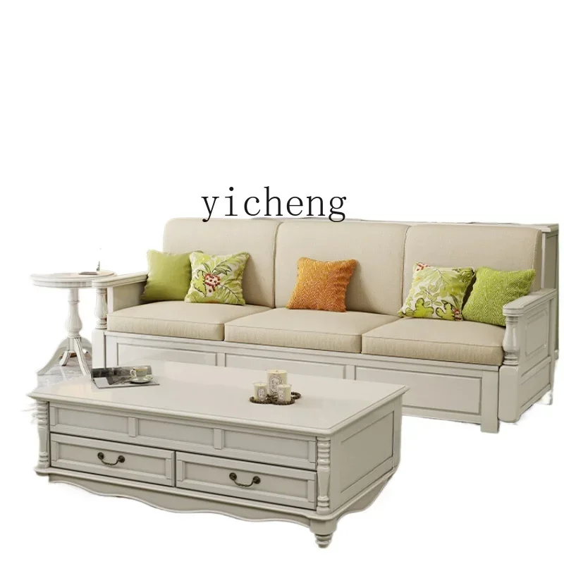 American all-solid wood storage sofa combination concubine L-shaped white small apartment winter and summer dual-purpose sofa