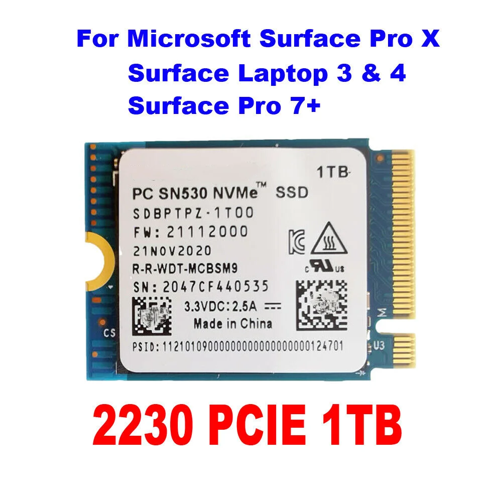 NEW SN530 m.2 2230 SSD 1TB NVMe PCIe for Microsoft Surface Pro 7+ 8 Steam Deck IN STOCK