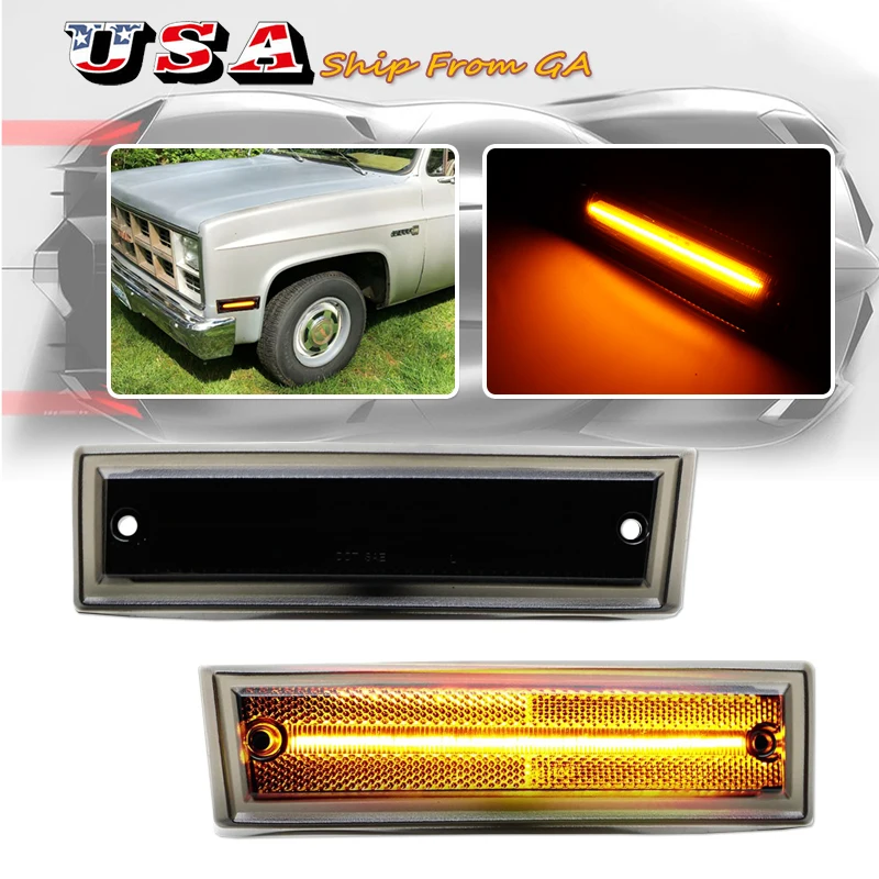LED Side Marker Lights for Chevy C10 C20 C30 GMC C1500, Smoked Len | Compatible with 1981-1991 Chevy C/K K10 K20 K30 Suburban Blazer & GMC C1500 C2500 Jimmy, Plug and Play Amber LED 2PCS
