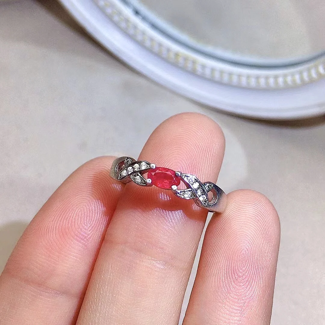 Fashion Silver Ruby Ring 3mm*5mm Natural Blood Red Ruby Silver Ring 100% Real 925 Silver Ruby Jewelry