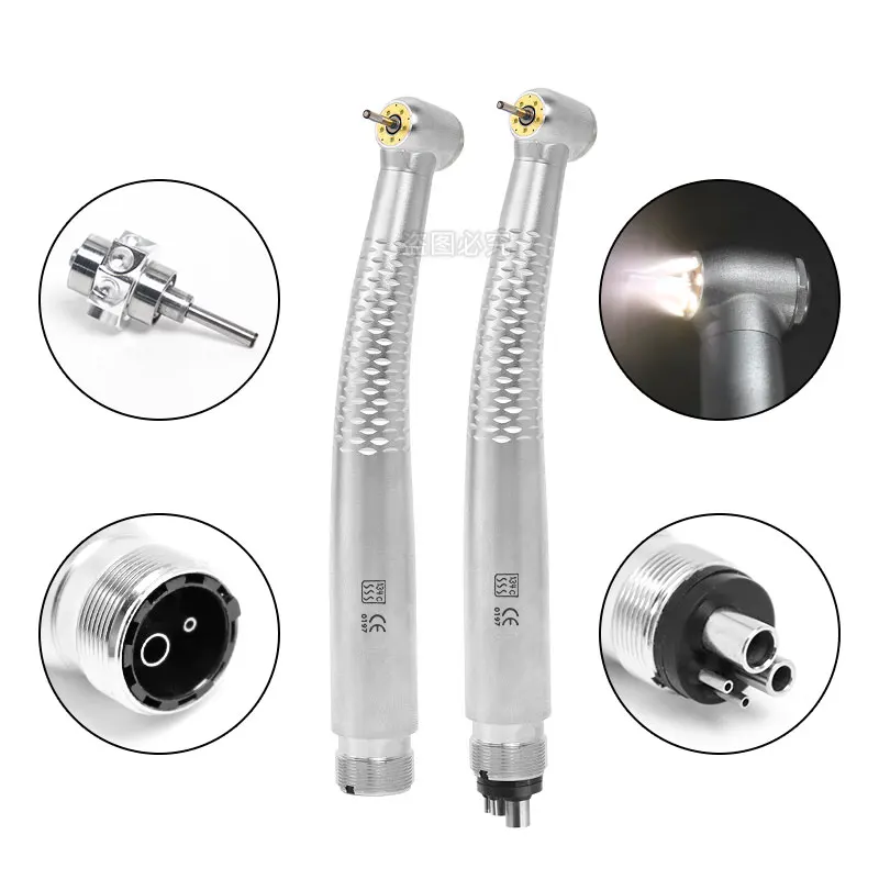 Dental High Speed 5 LED Handpiece Dentist Tips E-Generator Air Turbine B2 M4 Push Button 5 Water Spray Ceramic Bearing Rotor