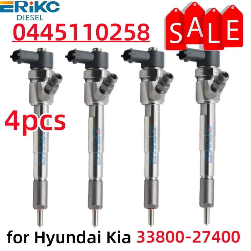 4PCS 0445110258 Common Rail Fuel Injection 0445110258 Diesel Injector Assembly OEM Numbers 3380027400 For HYUNDAI