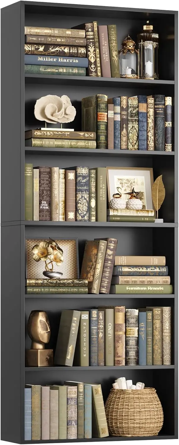 

6-ярусный открытый книжный шкаф, отдельно стоящая полка для хранения для спальни, гостиной, офиса, черный