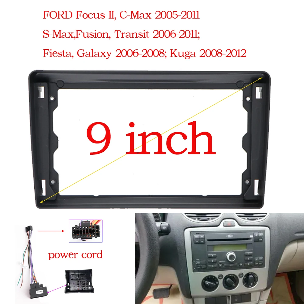 RSNAVI 9 INCH 2Din Car Radio Facia Frame Fit For Ford Focus 2 S-Max S-Max Fusion Transit 2005-2011 Fiesta, Galaxy Kuga 2008-2012