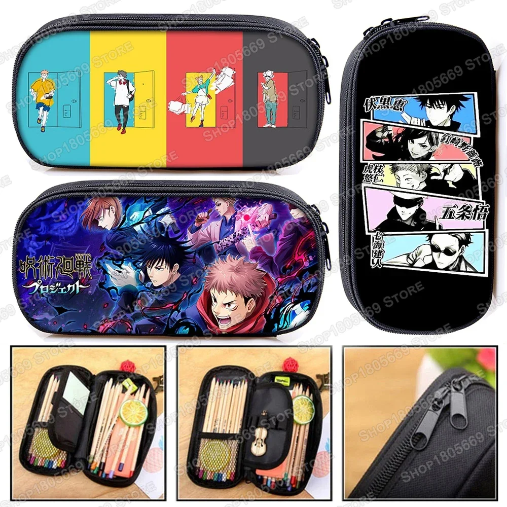 Japanese Anime Jujutsu Kaisen Cosmetic Case Pencil Bags Gojo Satoru Tops Yuji Itadori Stationary School Bag Teenager Pencil Box