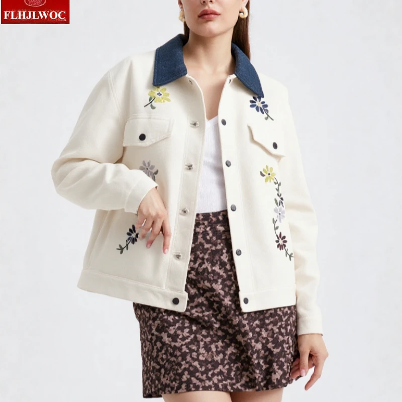 

Вельветовые пальто, верхняя одежда, новогодняя одежда для пар, куртки из смеси хлопка с цветочной вышивкой для девочек, ретро, винтажные куртки в японском стиле
