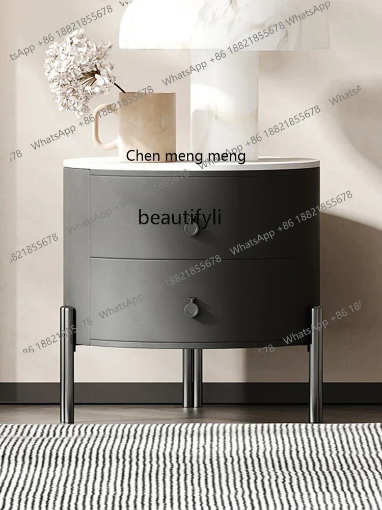 

ss7304 Italian Minimalist Light Luxury Bedroom Storage Cabinet Snow Mountain Slate round Bedside Table