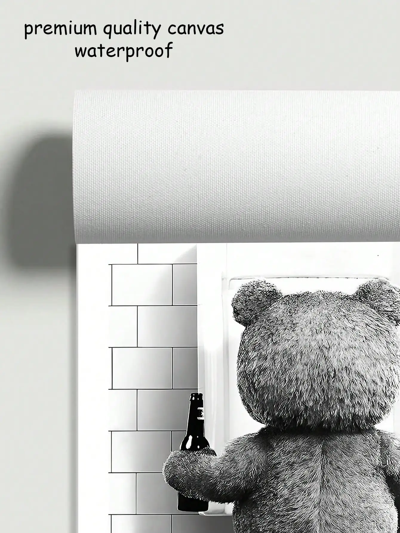 1 Pc, No Frame Canvas Print Painting Cute Bear In The Bathroom Modern Funny Living Room Toilet Wall Poster Art Room Home Decor