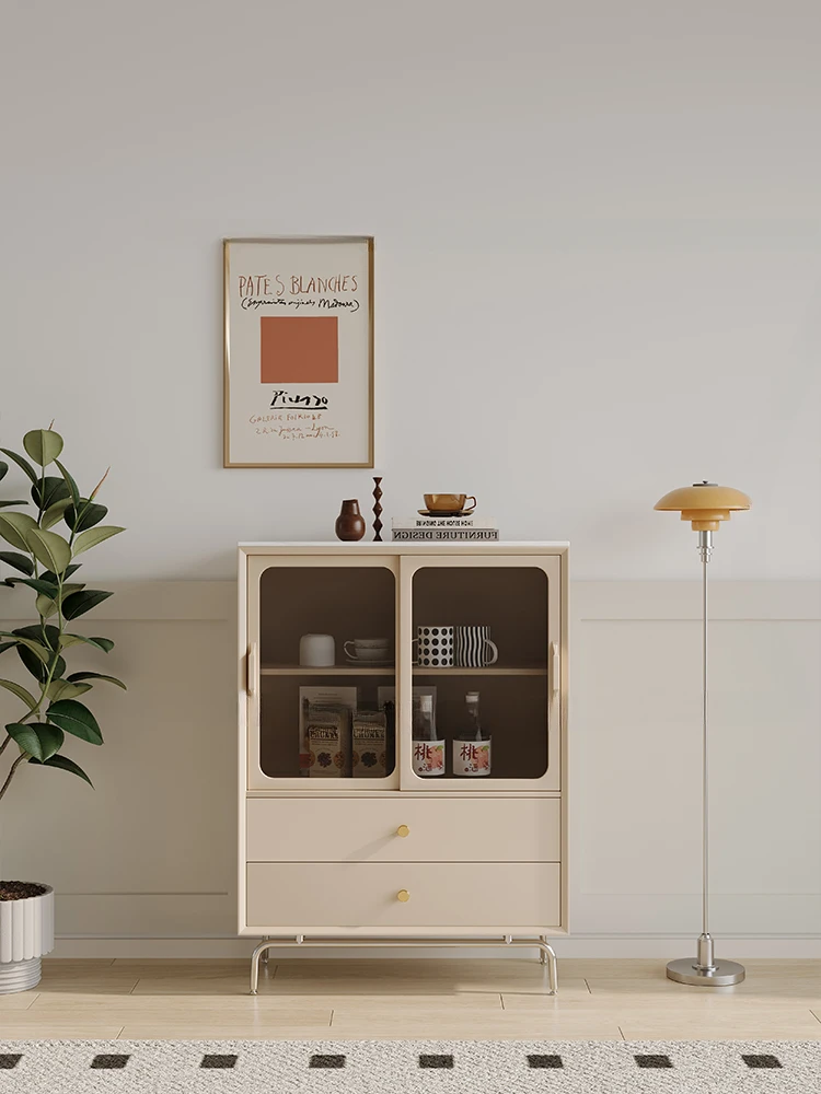 French cream sideboard, wall-based, simple wine cabinet, living room, pantry, storage cabinet