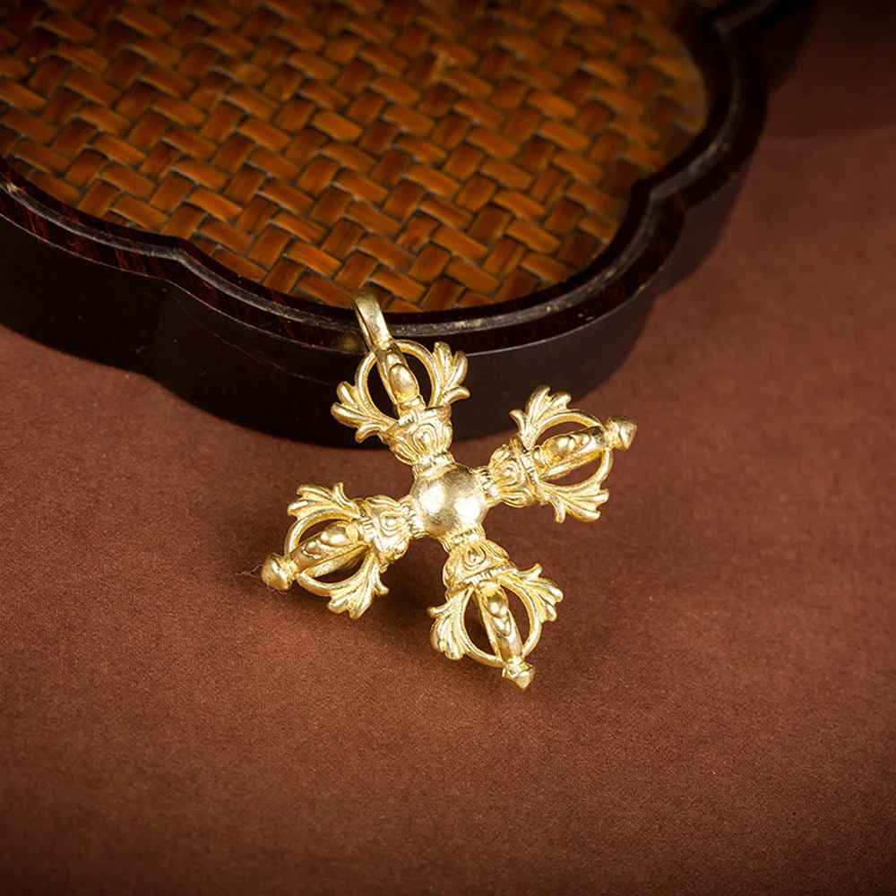 Messing-Kreuzförmiger Vajra-Stößel Tibetisches Feng-Shui-Ornament Buddhistisches Amulett Dekoration Sammlerstücke Meditationszubehör – Detail 6