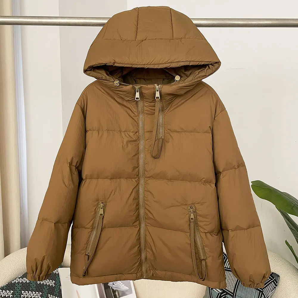 Autumn Winter 2024 Down Jacket Women Commuting Thickened Down Jacket Warm Hooded Filled with White Duck Down Loose Casual