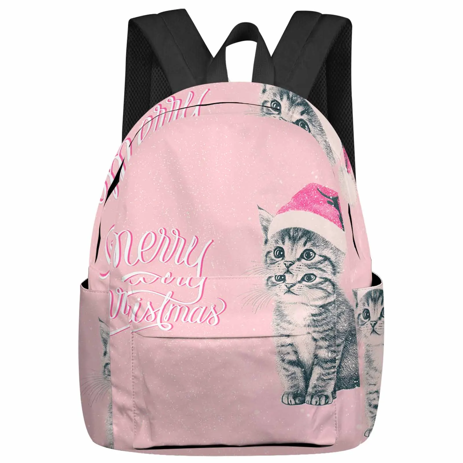 Snowflake Christmas Hat Cat Backpacks Custom Student School Bags Laptop Backpack Men Women Female Travel Mochila