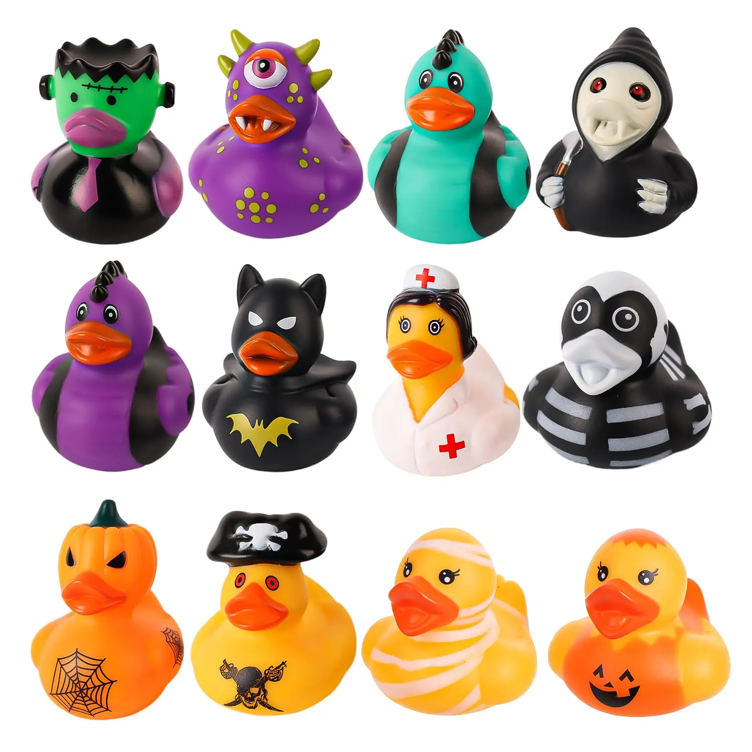 12pcs Halloween Rubber Ducks,2Inch Assorted Halloween Themed Rubber Duck Evil Funny Bath Ducky Toy Decor for Halloween Party