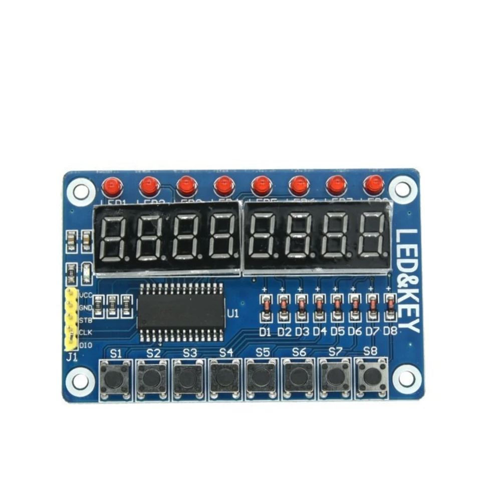 TM1638 8-Bit 7-Segment LED-Anzeigemodul mit 8 Tasten 3-Draht MCU-Steuerplatine – Detail 1