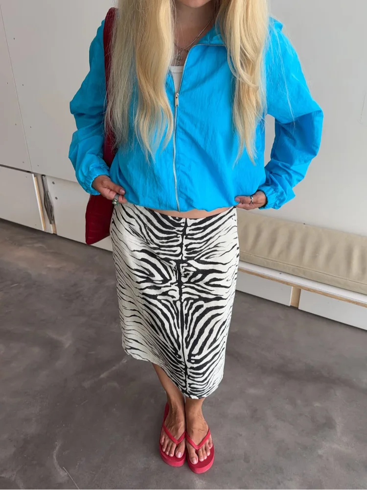 Women Zebra Print Midi Skirt High Waist A‑line Flowy Dress Chic Animal Pattern Casual Streetwear Female Party Holiday Bottoms