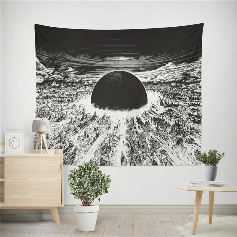 Aertemisi Akira Cyberpunk City Explosion Japanese Manga Anime Tapestry Wall Hanging Art for Bedroom Living Room Decor Party