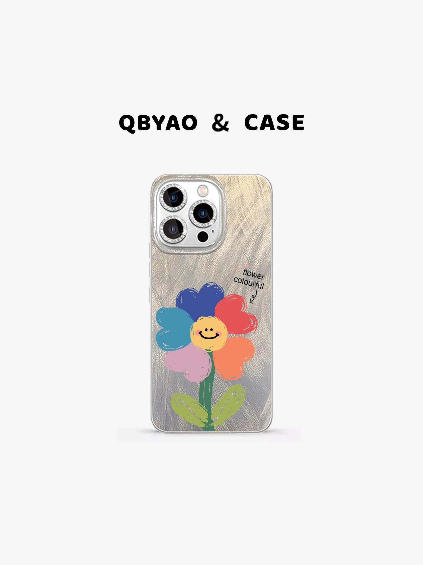

Jiabeiyao Silicone Phone Case Full Cover with Chain Rainbow Flower Design for 16Promax Creative Cartoon Unique Styles