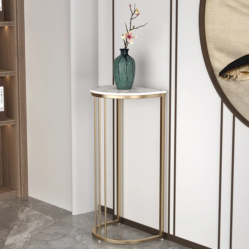 

Simple and modern living room art flower table next to TV cabinet creative semi-circular flower stand light luxury rock