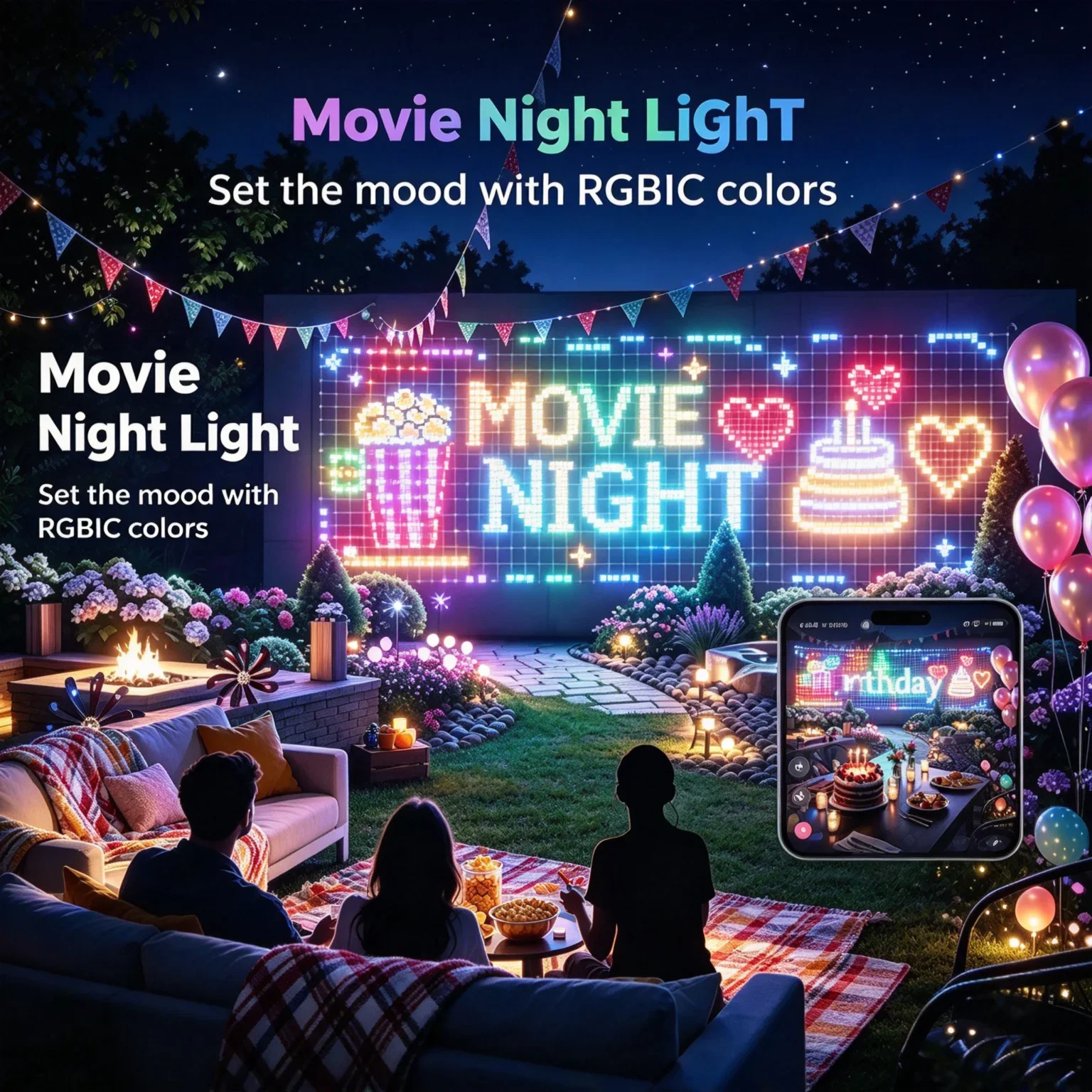 RGBIC LED Outdoor Net Lights Christmas Flexible Matrix Grid for Patio Pergolas Bush Wedding Party Holiday Decor Garden
