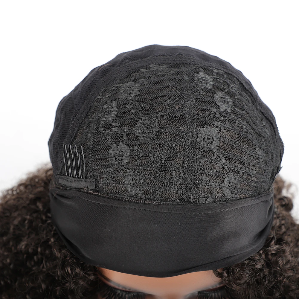 عقال شعر مستعار الاصطناعية مجعد قصير شعر مستعار بتصميم مُجعد مع ضمادة شعر مستعار أمريكي أفريقي أسود أنثى عقال شعر مستعار المرأة الشعر الاصطناعية