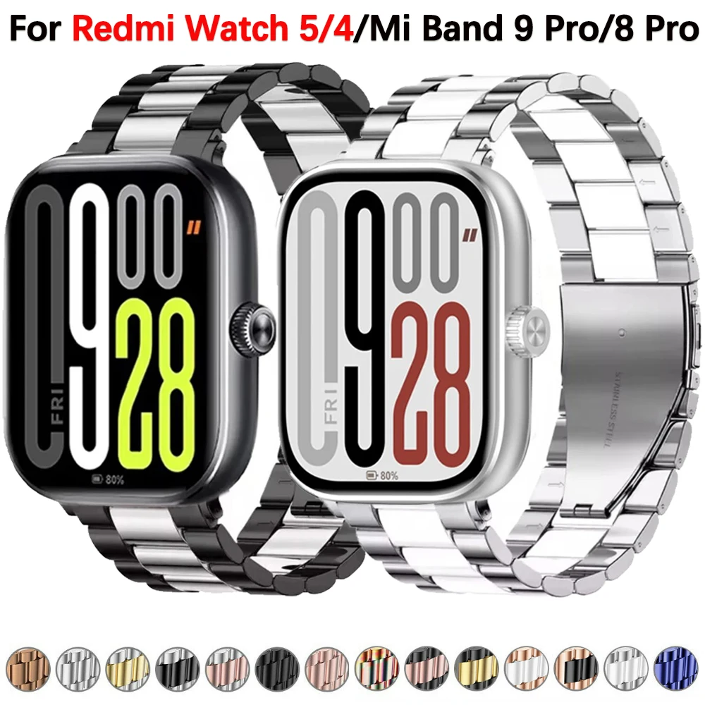 Metal Strap for Redmi Watch 5/Redmi Watch 4 Adjustable Stainless steel Bracelet for Xiaomi Mi Band 9 Pro/Mi Band 8 Pro Wristband