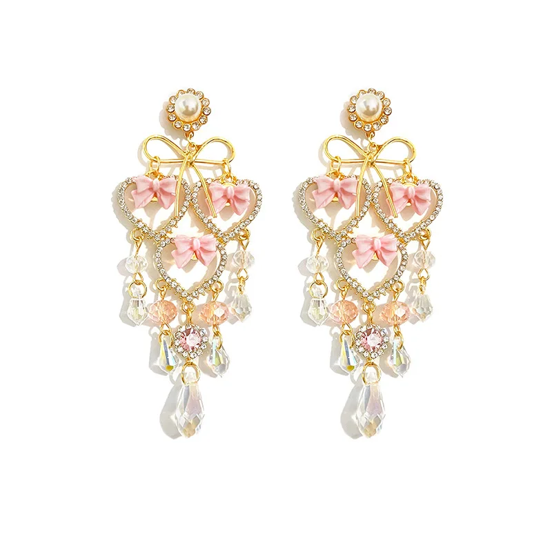 Crystal tassel earrings love hollow rhinestone earrings