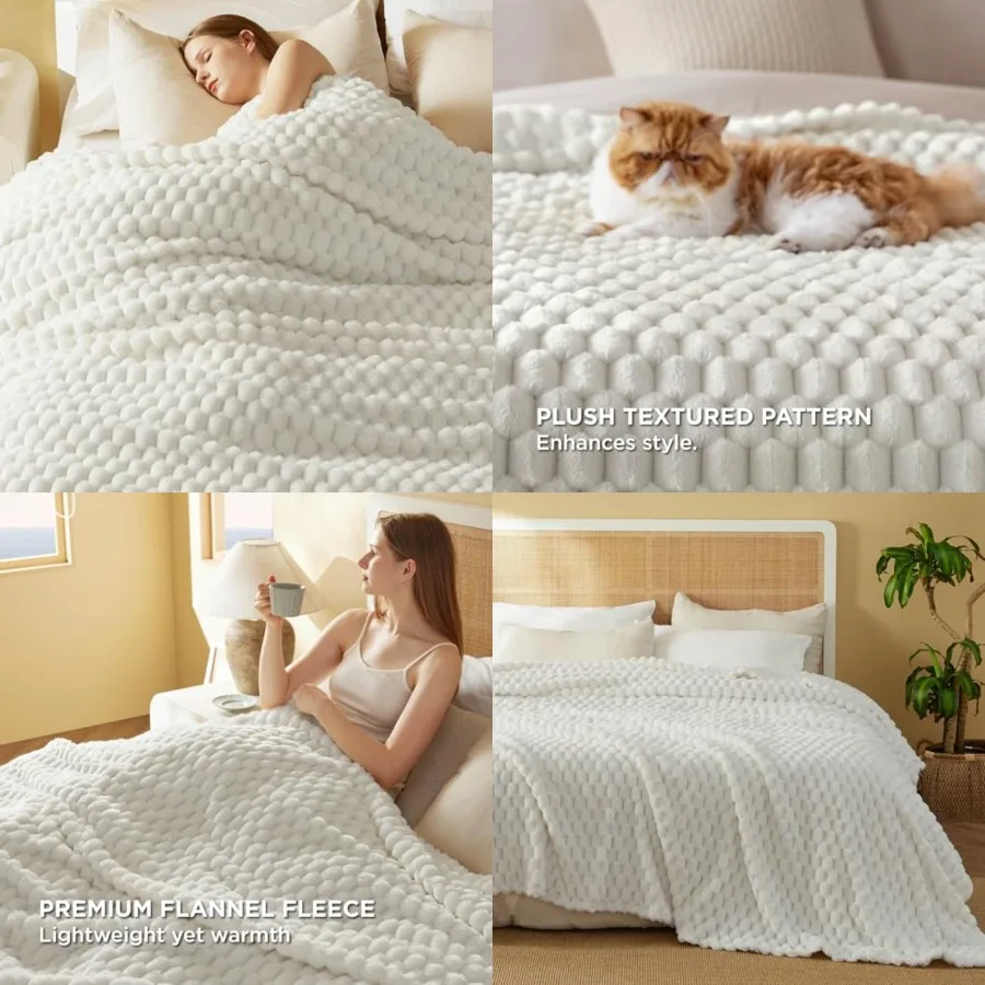 

King Size Blanket for Bed - 350GSM Fluffy Plush Bubble Blanket King for Home Room Decor, GentleSoft Cute Fleece Soft Cozy Gifts