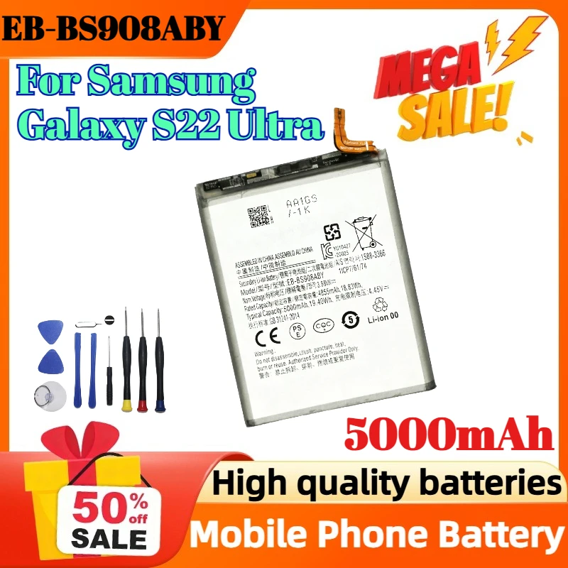 

New EB-BS908ABY 5000mAh Mobile Phone Battery For Samsung Galaxy S22 Ultra +Tools