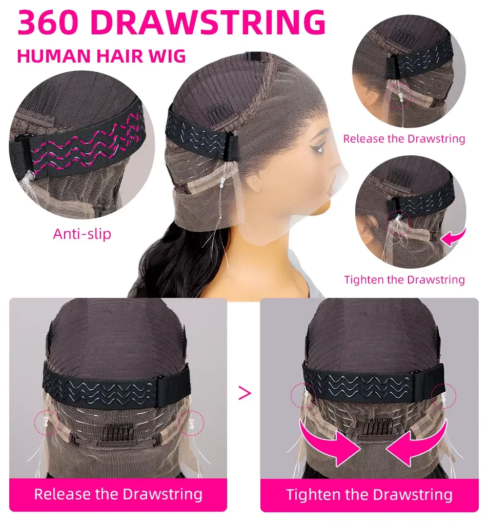 360 Full Lace Front Invisi-Drawstring Wigs Human Hair Bone Straight 13X4 HD Lace Front Wigs Pre Plucked 30 Inch Glueless Wig