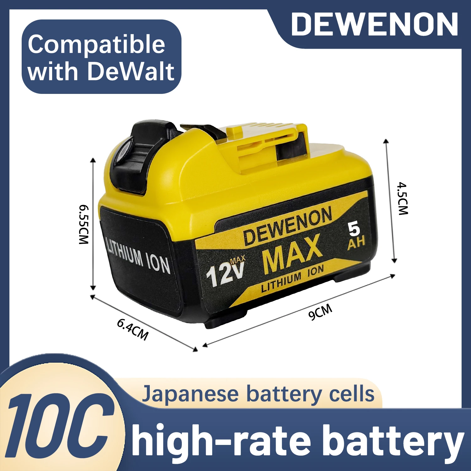 

DEWENON 12V 5AH for Dewalt Battery Replacement DCB120 Lithium-ion Batteries Electric drill Power Tools Battery