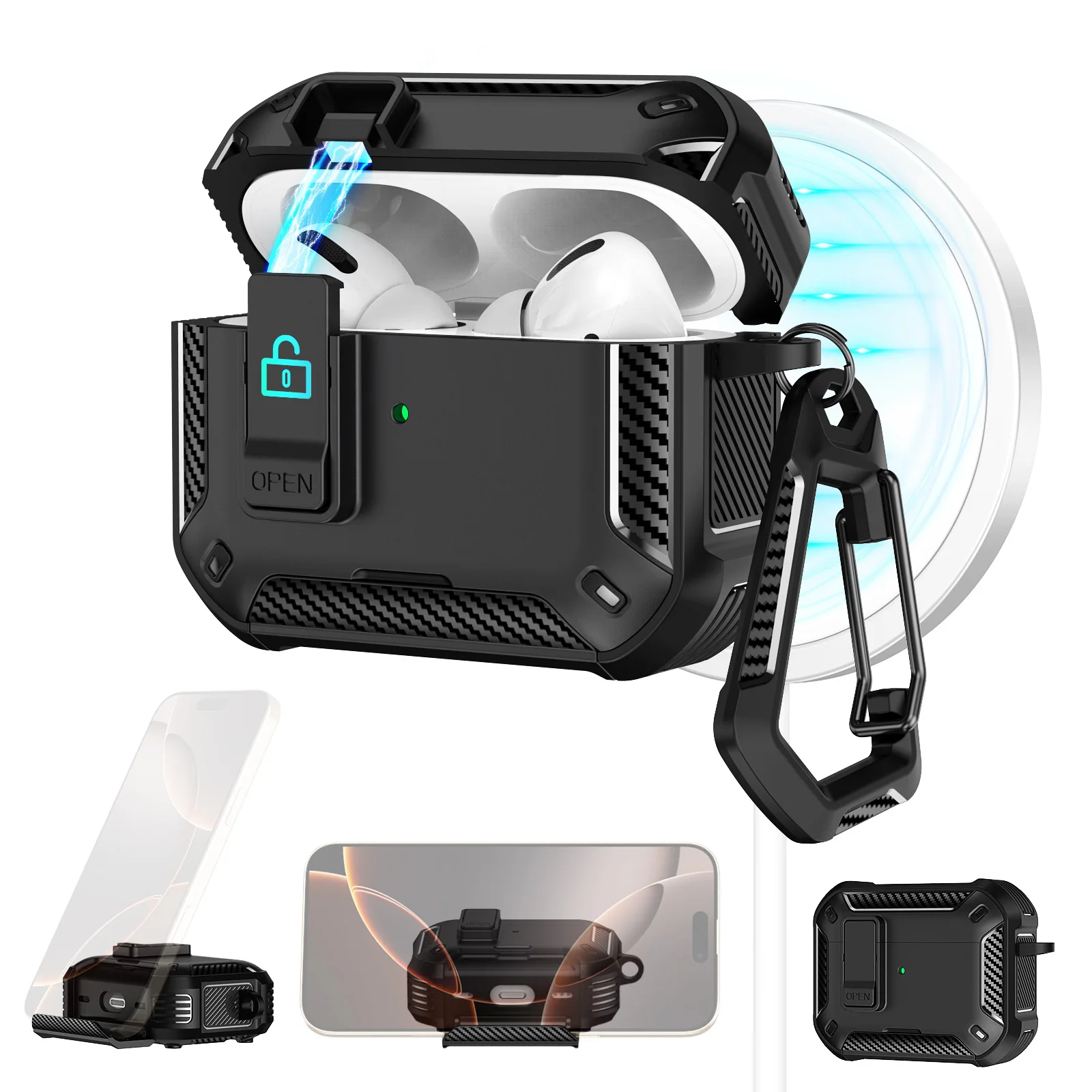 

Security Lock Cover for Airpods 4 / pro Case Anti fall Shockproof Cover For AirPods Pro2 Funda