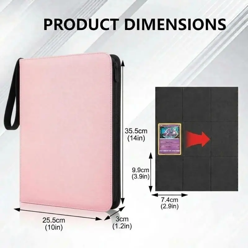 360 Card Slot Card Book Grid Pattern Solid Color Full Zipper Dustproof and Waterproof Nine Grid Storage Bag