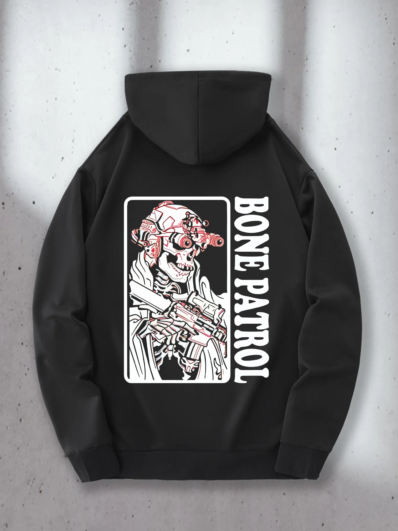 Sudadera con capucha de Bone Patrol, jersey de calle con gráfico de soldado esqueleto, patrones impresos en la espalda, sudaderas con capucha para hombre