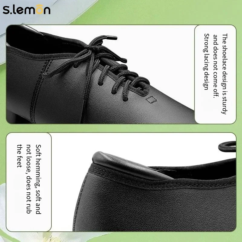 S.lemon Tap Shoe,Black Full Sole Lace Up Patent Leather Black Soft-Sole Tap Dance Shoes for Kids Adult Girls Boy Man Women - view 6