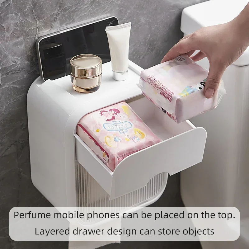 1 tissue dispenser, wall mounted tissue holder, toilet tissue box, waterproof storage rack, suitable for toilets and bathrooms